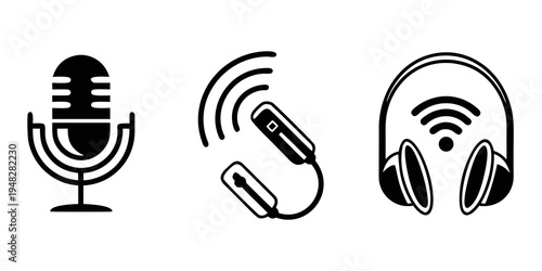 podcast equipment icons Vector
