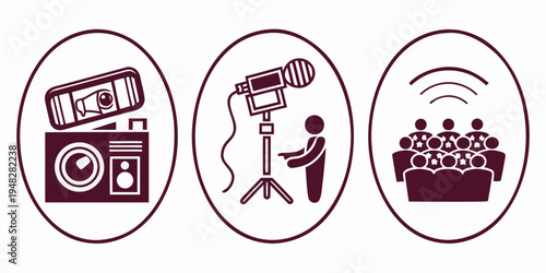 a film crew at work with a boom microphone Vector