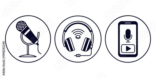 podcast and streaming icons Vector