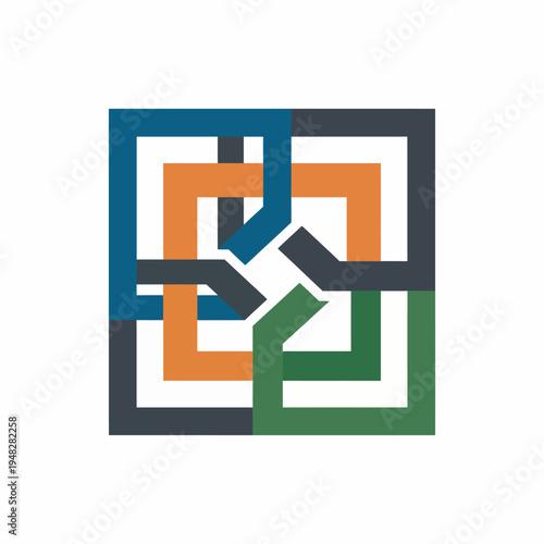 An intricate design of interlocking geometric shapes representing unity and connection, suitable for modern art themes and abstract representations in decor or digital use.