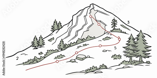 a mountain with a red line on the side Vector