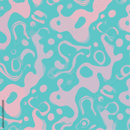 Abstract fluid shapes pattern in pink and teal, a modern and artistic seamless design