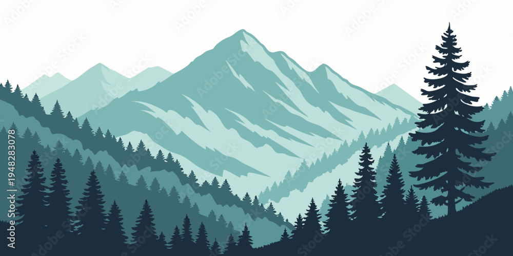 Fototapeta premium a mountain range with trees in the foreground Vector