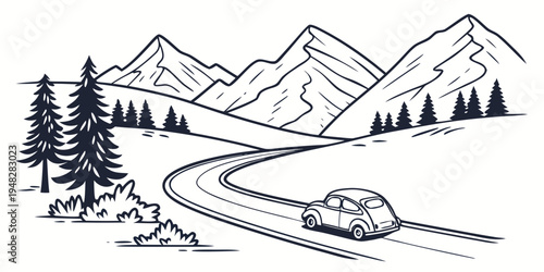 a train travels through a snowy mountain landscape Vector