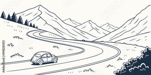 a winding road through a snowy mountain landscape Vector
