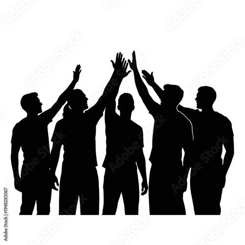 Silhouette of Team Celebrating Success with High Five Gesture.