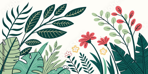 a colorful arrangement of flowers and leaves Vector