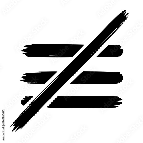 Black Diagonal Line Crossing Three Horizontal Brush Strokes on White Background