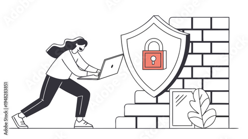 Cybersecurity firewall protection concept – digital network security vector
