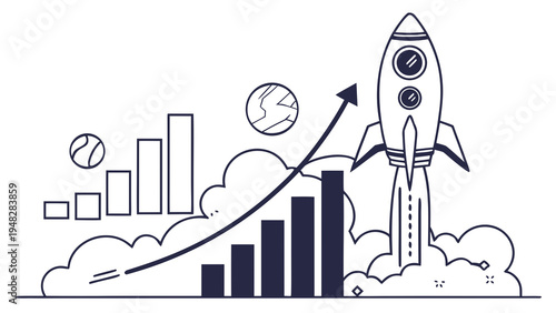Business innovation rocket launch startup growth vector illustration