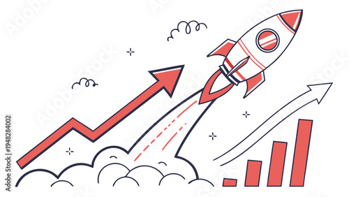 Entrepreneur startup rocket takeoff success illustration
