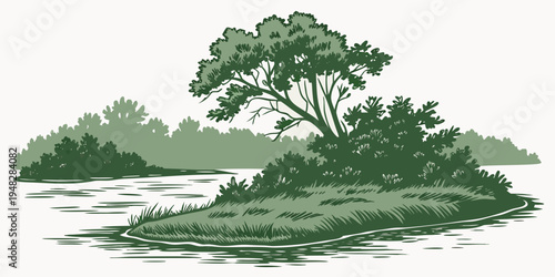 a small island with trees and bushes Vector