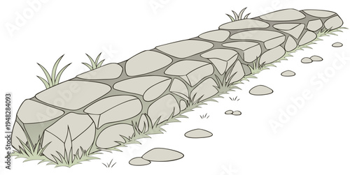 a stone wall with grass growing out of it Vector