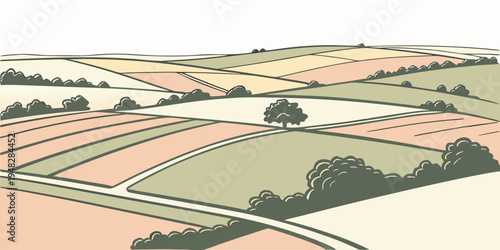 a landscape with fields and trees Vector