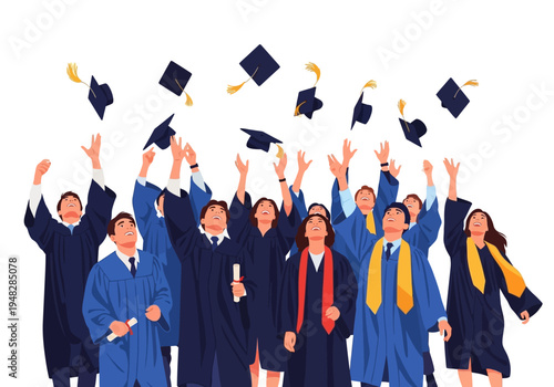 Graduates throwing caps in the air celebrating.