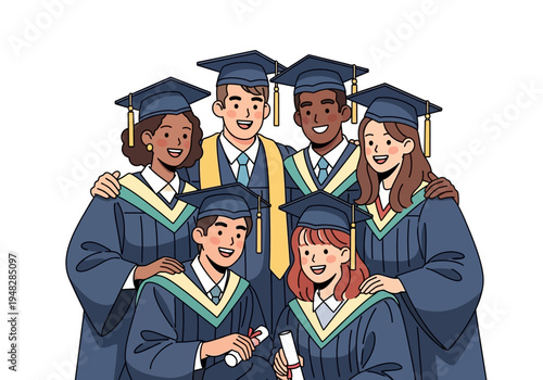 A group of diverse students celebrating graduation.