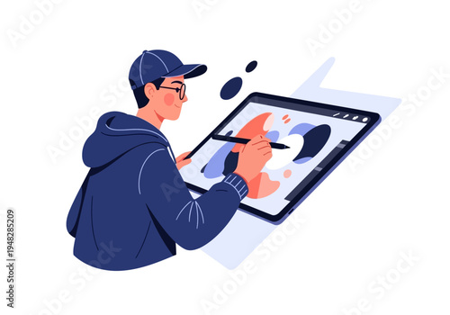 Man creating digital art on tablet.