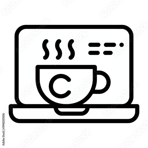 Vector of a laptop with a steaming coffee cup on screen