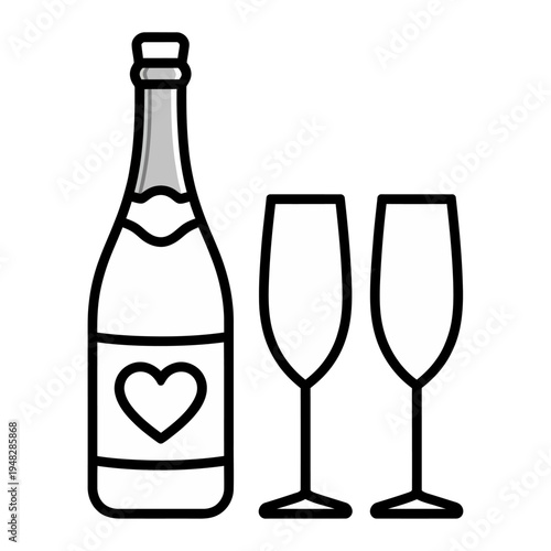 Vector of a champagne bottle and two glasses