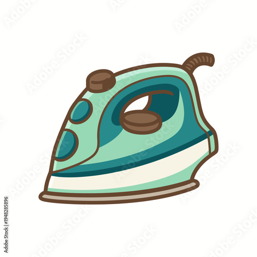 A vintage-style teal iron with a sleek design, perfect for home laundry needs and evoking nostalgia for classic household appliances of the past.