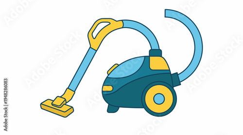 This illustration presents a vibrant, modern vacuum cleaner design, showcasing functionality and contemporary styling, ideal for portraying home cleaning solutions and innovations.