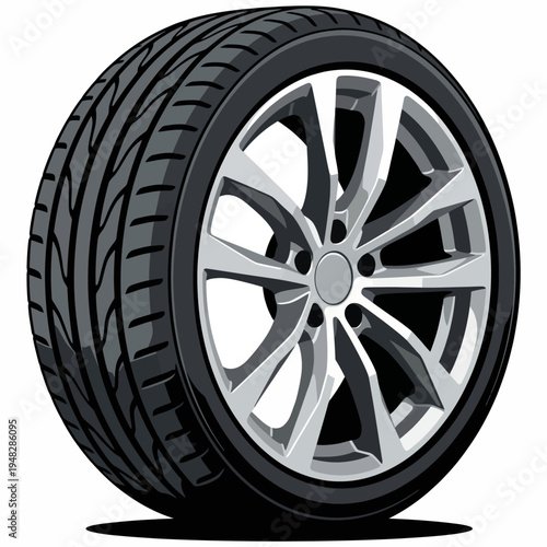 This image showcases a high-performance car tire emphasizing its tread design and sleek alloy rim, suggesting speed, style, and reliability for automotive enthusiasts.