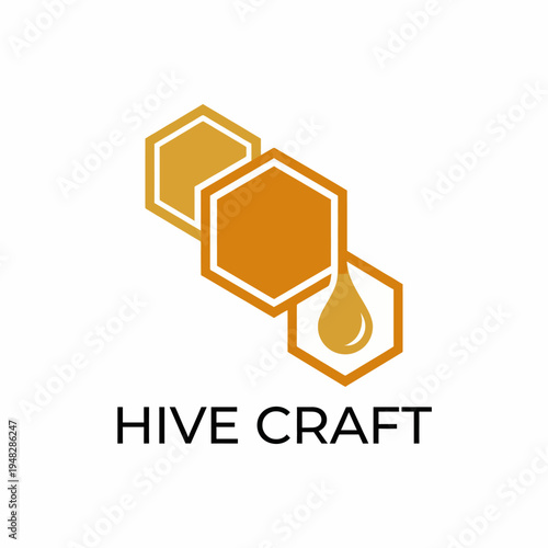 The stylish and modern logo features hexagons and a drop of honey, illustrating the essence of beekeeping and sweet products from nature's hive in a professional design.