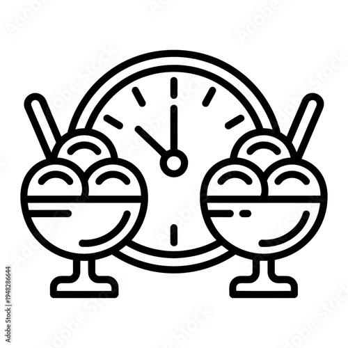 Vector of ice cream sundaes with a clock