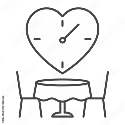 Vector heart clock above a romantic table for two