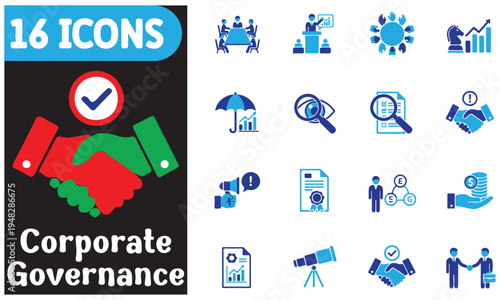 16 Corporate Governance Icons Set | Strategy, Compliance & Business Ethics