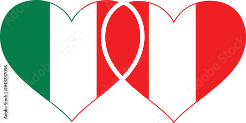 Italian flag intertwined hearts symbolizing love and unity between two people Vector