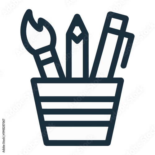 Vector of art supplies in a striped container