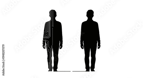 Silhouette of Two Men - One Solid, One Glitching.