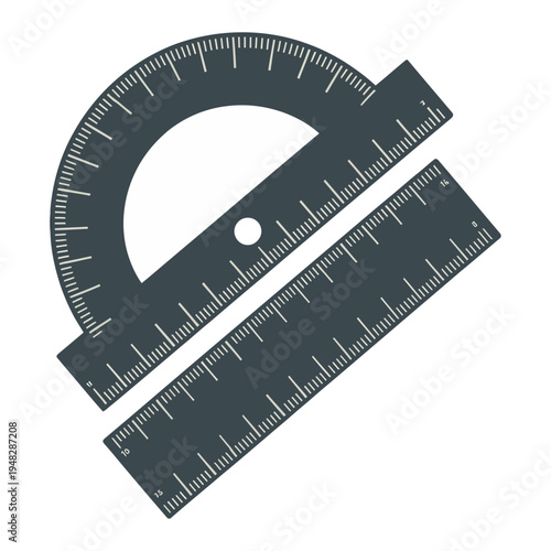 Protractor and ruler in a vector graphic design illustration