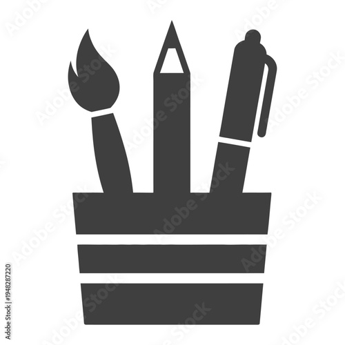 Vector of a paintbrush pencil and pen in a holder