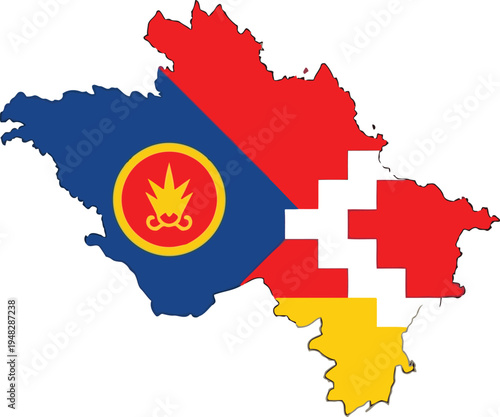 Geographical map of daghestan divided into its regional flags and emblem Vector