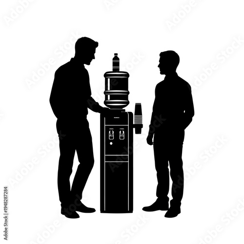 Silhouette of Water Cooler with Two People in Office.