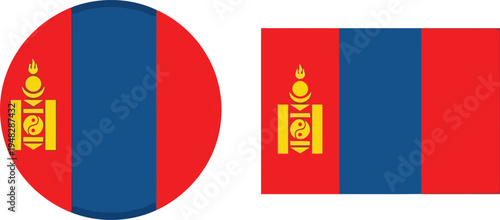Flag and emblem of mongolia displayed in two different formats Vector