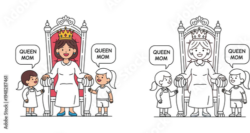 Children Celebrating "Queen Mom" on Throne