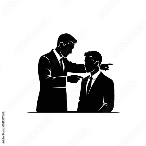 Silhouetted Businessmen in a Confrontational Standoff, Pointing Fingers.