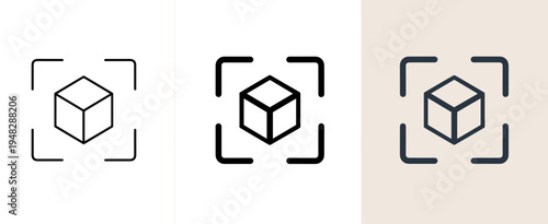 3D Box Scan Icon Set – Package Tracking, Object Detection, QR Scan, Cube Frame, Delivery Symbol Line Icons