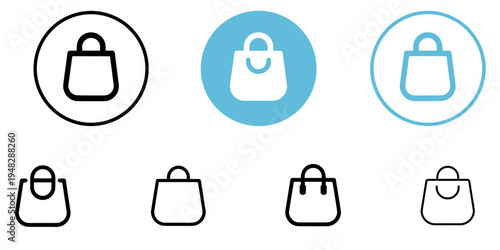 Shopping Bag Icon Set – Retail Bag, Store Purchase, Ecommerce, Shopping Symbol, Market Bag Line Icons Collection