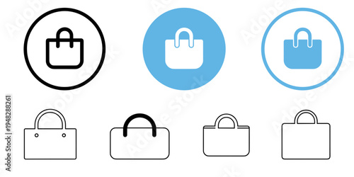 Shopping Bag Icon Set – Retail Bag, Store Purchase, Ecommerce, Shopping Symbol, Market Bag Line Icons Collection