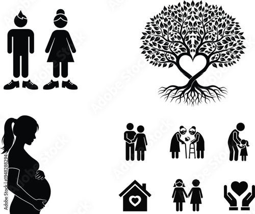 Family life stages illustrated through icons of growth and unity Vector


