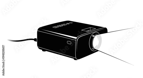 Sleek Black Projector Casting Bright Light Beams on White Backdrop.