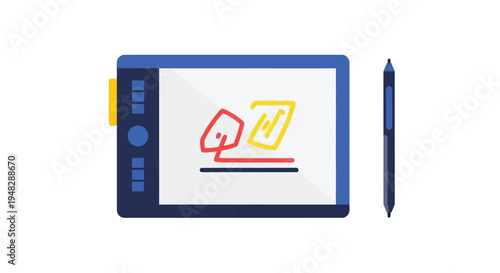 A graphic design tablet with a stylus on a clean white background for creative digital art