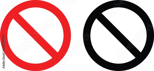 Contrasting prohibition symbols with red and black diagonal lines through circles Vector