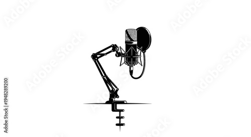 Studio Microphone on Stand Isolated on White Background.