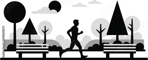 silhouette of a man running in the park