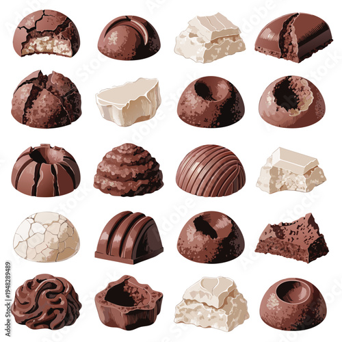 Photorealistic Assorted Chocolate Pralines and Truffles Collection Set